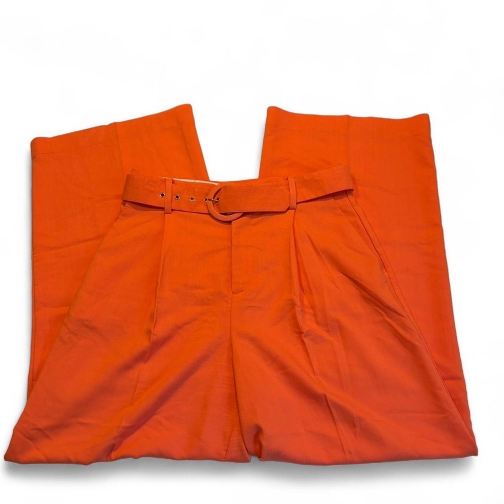 House of Harlow 1960 Wide Leg Belted Pants Size 8 Coral High Waist Retro Chic - Picture 2 of 6